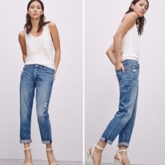 Mother Denim The Dropout Distressed Boyfriend Cropped Jeans Women’s Size 24 - Picture 1 of 8